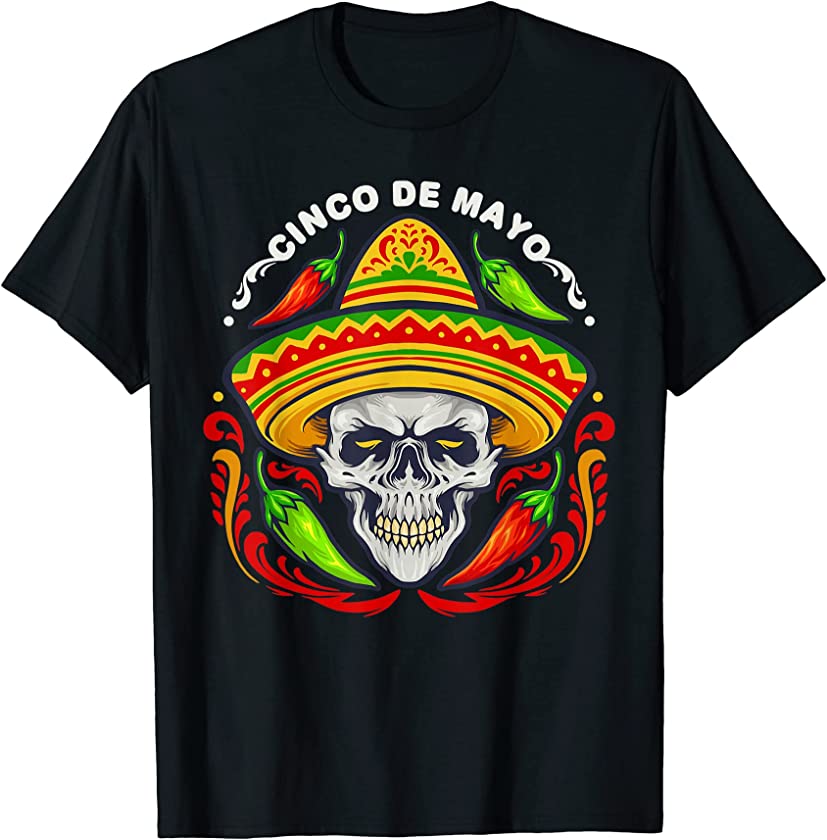 5 De Mayo Mexican Sugar Skull, Cinco De Mayo Skull T-Shirt