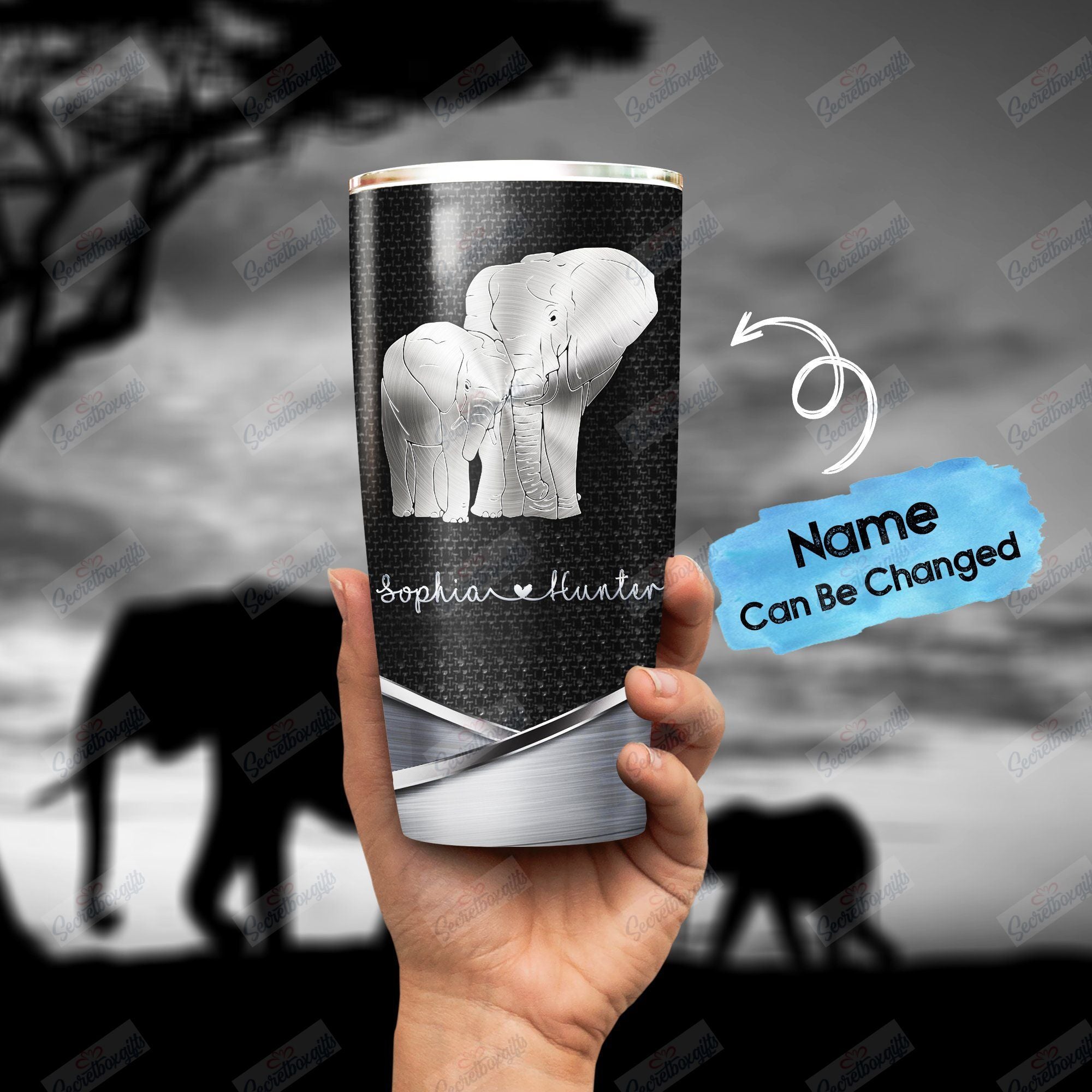 Personalized Elephant Mom And Child Metal Effect Th0911430Cl Stainless Steel Tumbler Travel Customize Name, Text, Number, Image