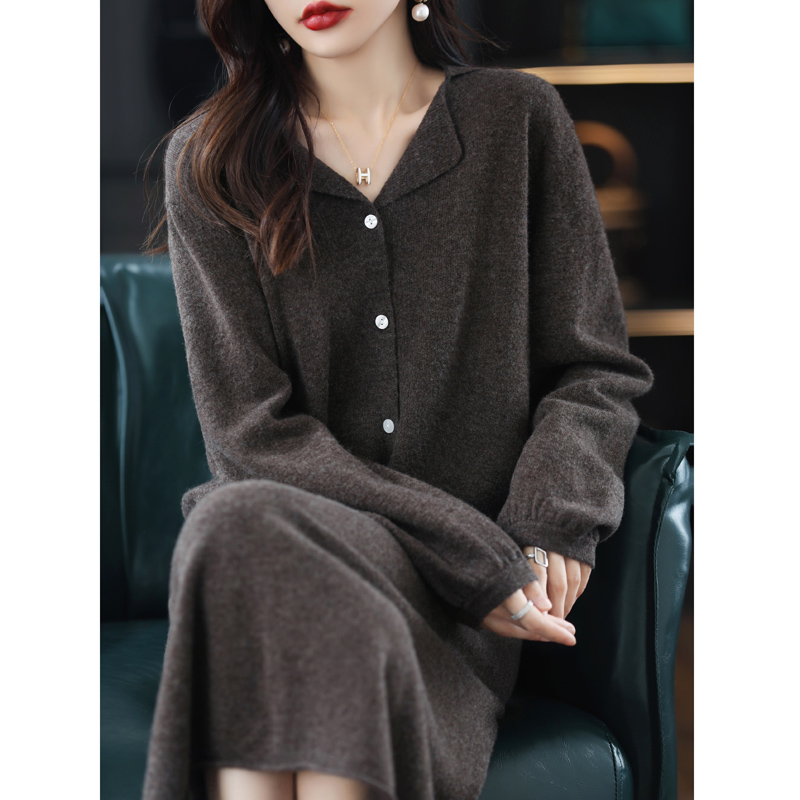 2022 autumn and winter new cashmere sweater women’s lapel cardigan sweater 100% pure wool two-piece suit knitted loose skirt alx