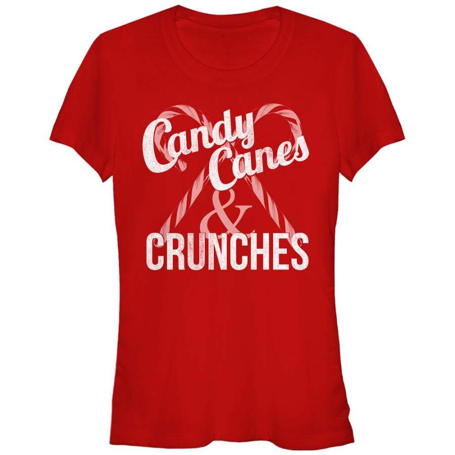 CHIN UP Junior’s Christmas Candy Canes and Crunches  T Shirt Red