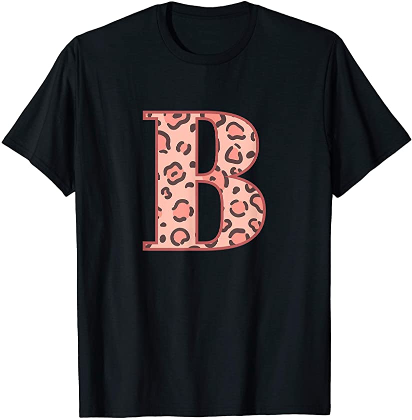 Pink Cheetah Print Leopard Pattern Letter B T-Shirt