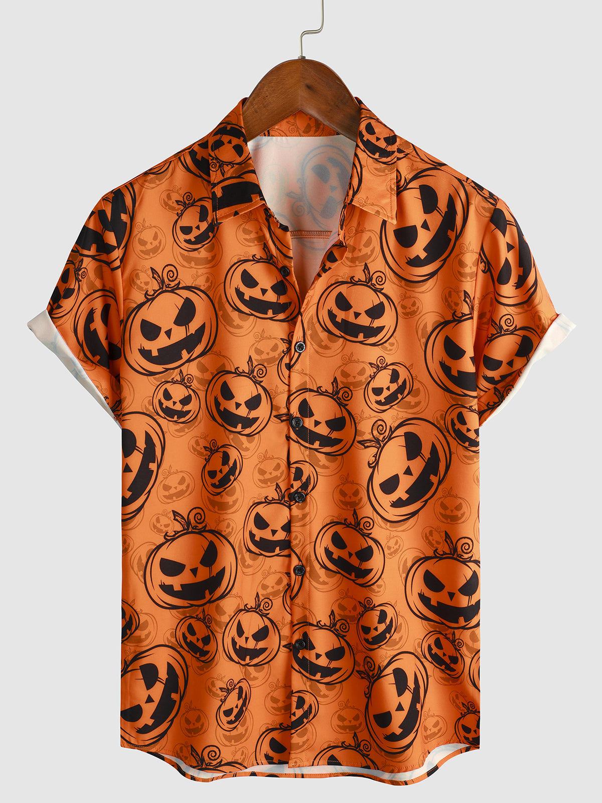 Men’S Orange Pumpkin Halloween Short Sleeve Shirt