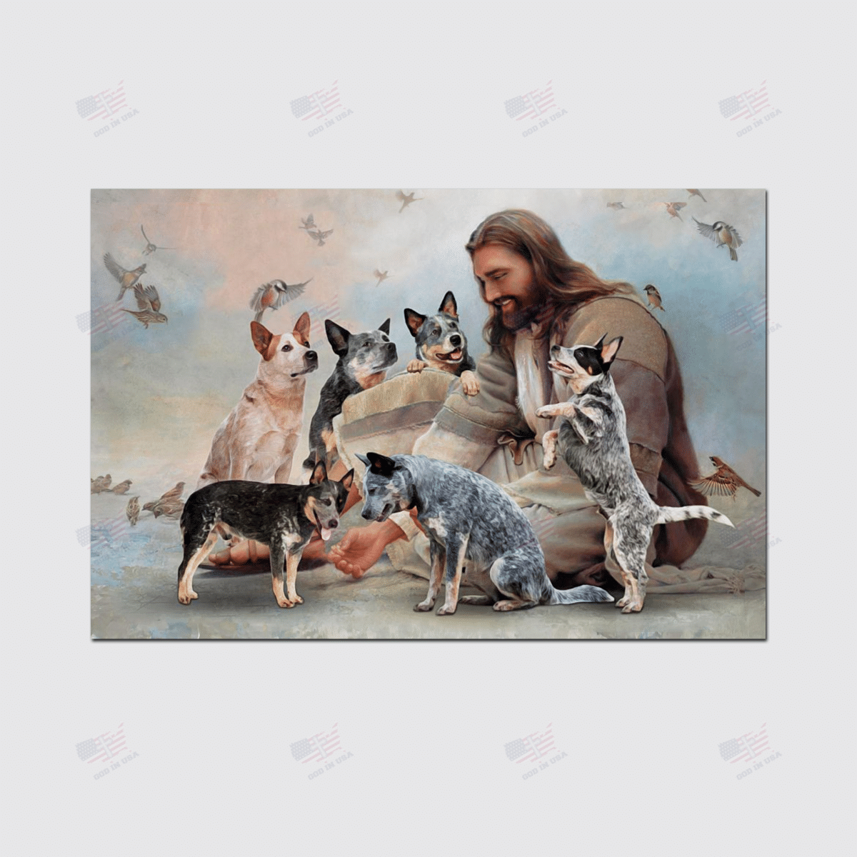 God Surrounded By Heeler Angels Gift Poster Canvas