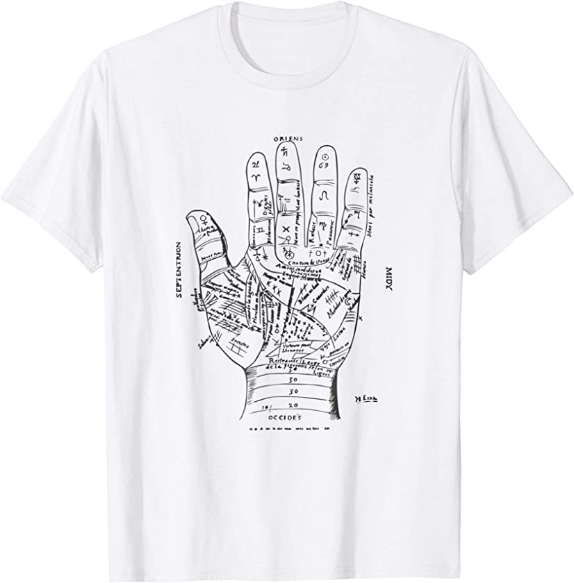 Vintage Palm Reading Chart T-Shirt Palmistry Fortune Psychic