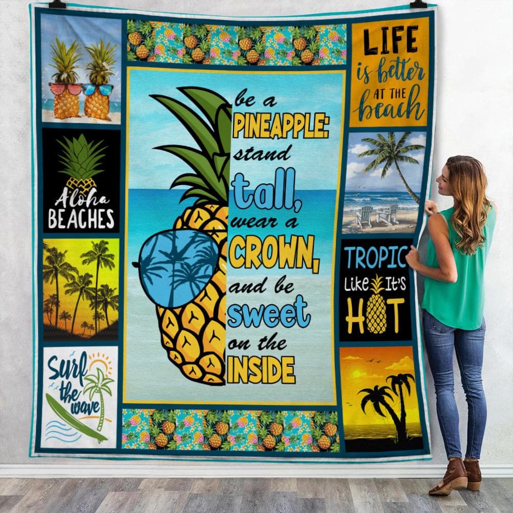 Beach Summer Pineapple Fleece Blanket Throw Blanket Sherpa Blanket Christmas Throw Blanket