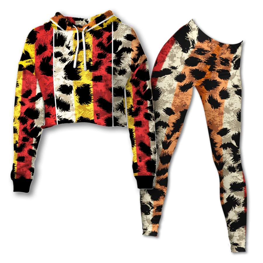 Basotho Leopard Skin 2 Cropped Hoodie & Leggings Set