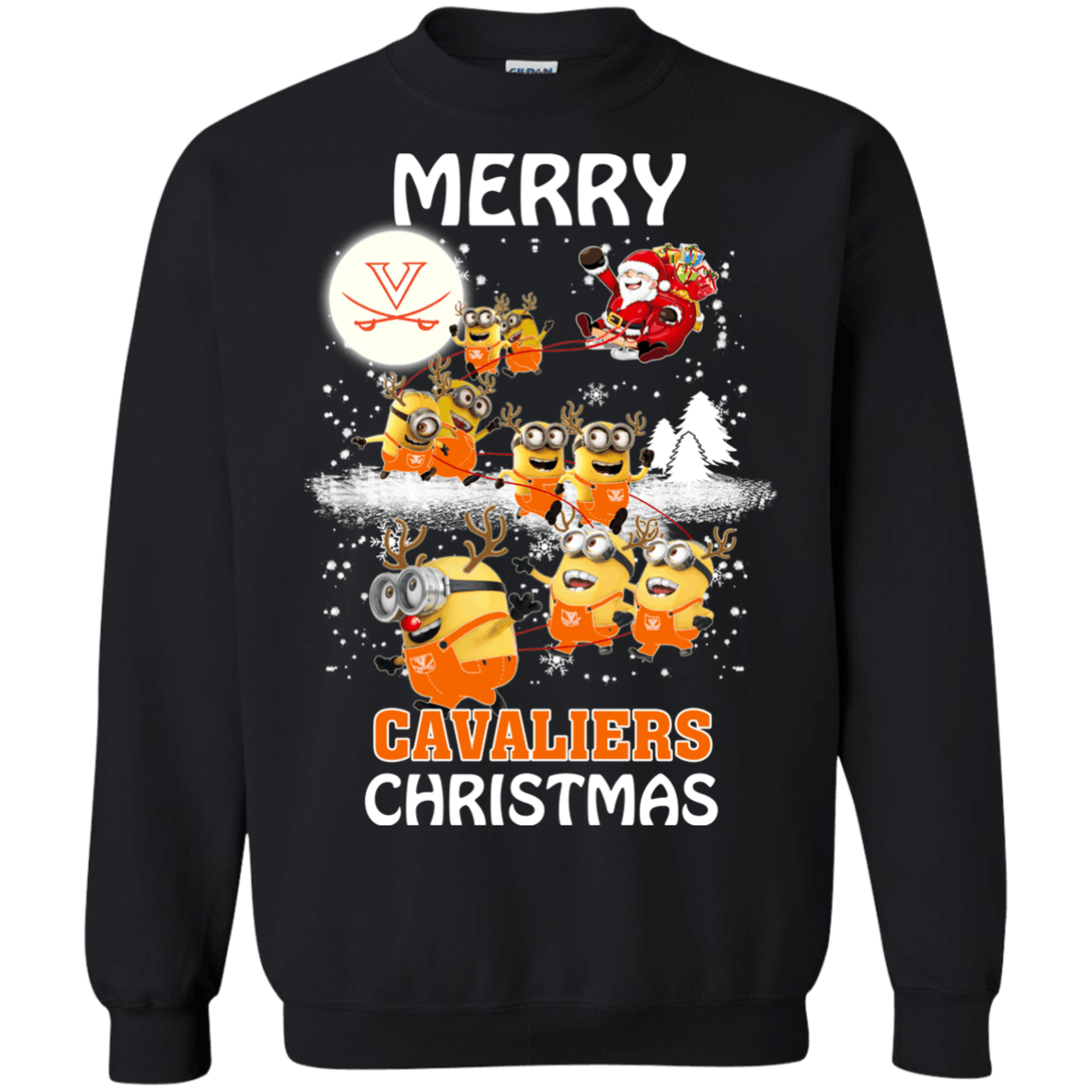Awesome Virginia Cavaliers Minion Ugly Christmas Sweater 2023S Santa Claus With Sleigh Hoodies Sweatshirts