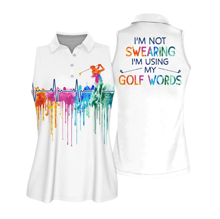 Golf 3D Polo Shirt For Women, I’M Not Swearing Funny Golf Sleeveless Polo Shirt