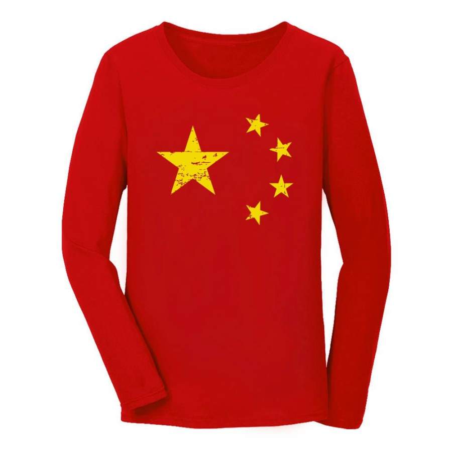 Vintage China Flag Women Long Sleeve T-Shirt