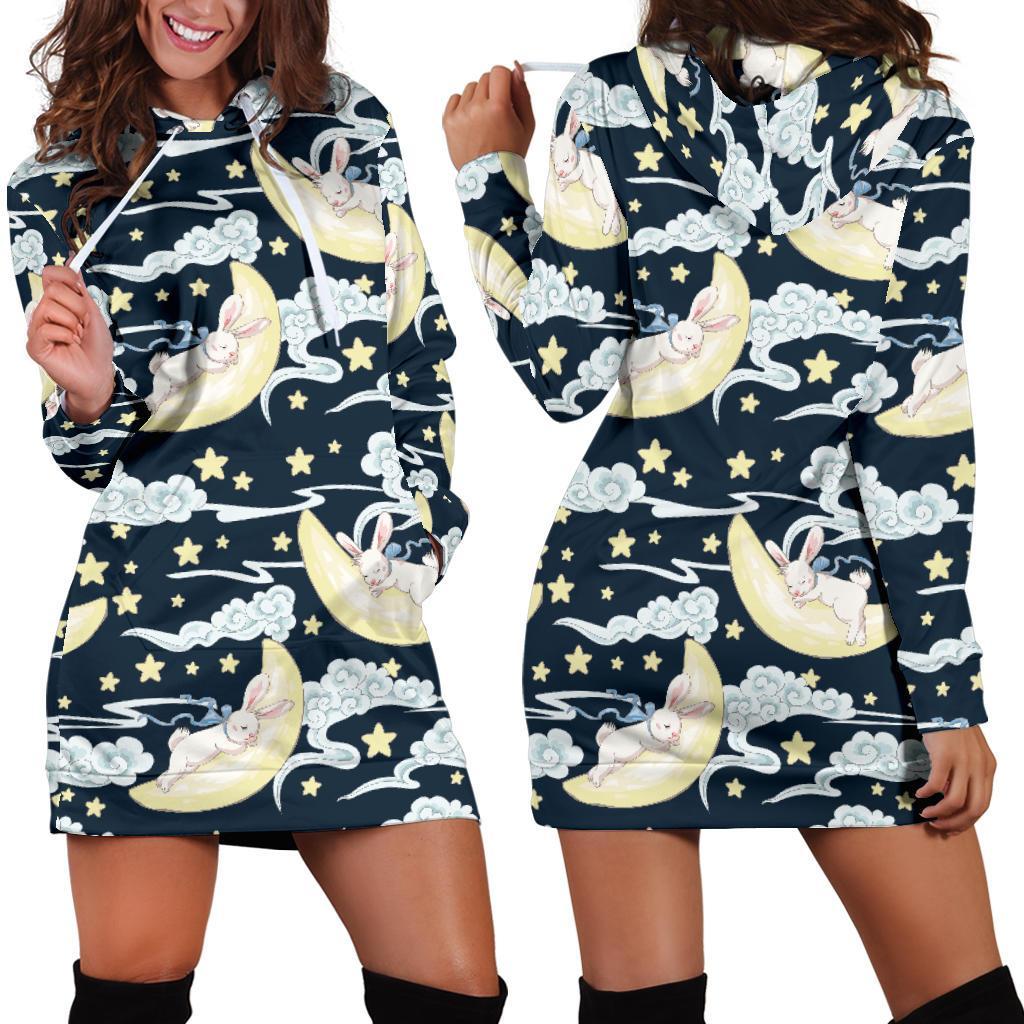 Rabbit Sleeping Pattern Print Design Rb08 Women Hoodie Dress