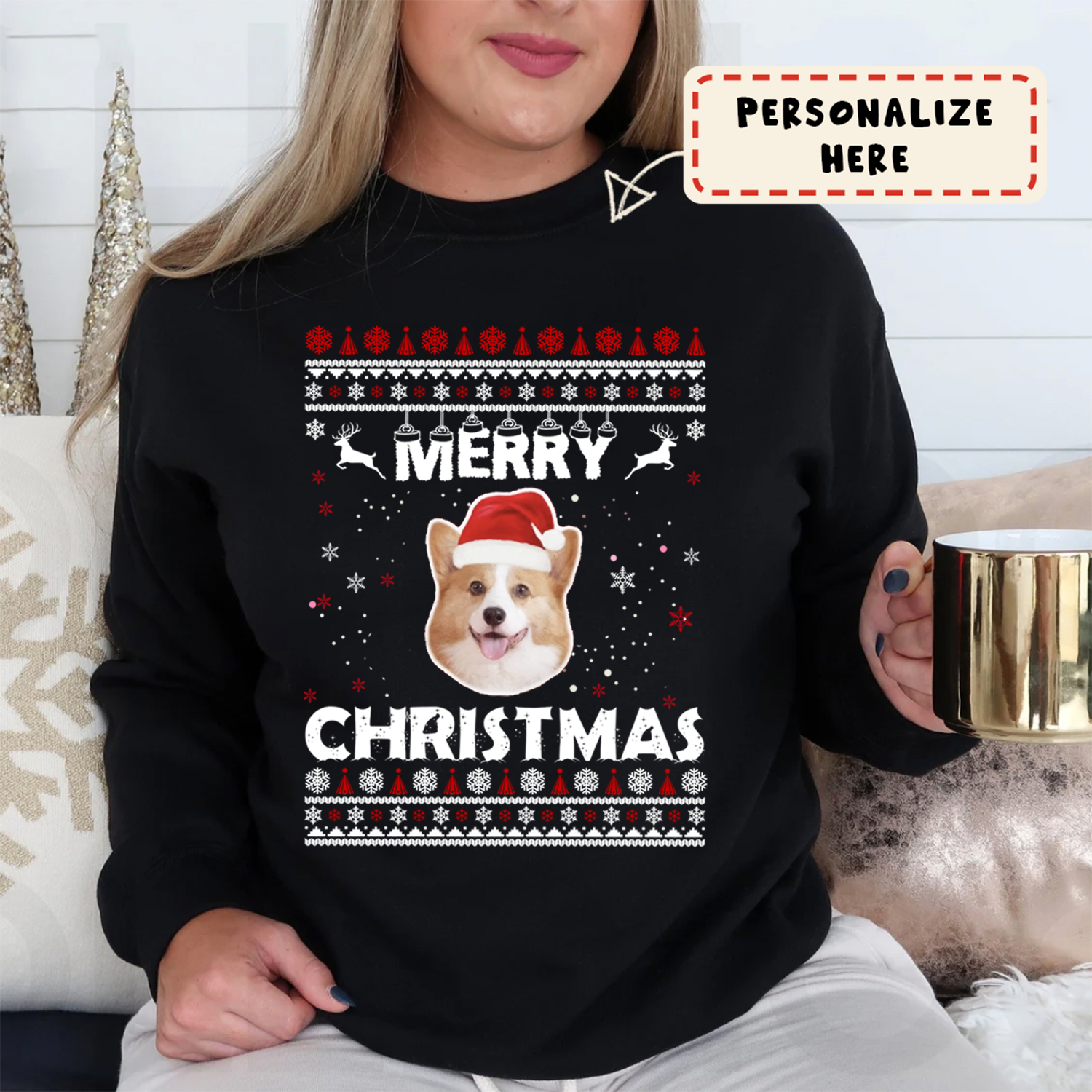 Personalized Dog’S Face Christmas Gift Sweatshirt, Custom Pet Photo Christmas Sweatshirt, Gift For Pet Lover
