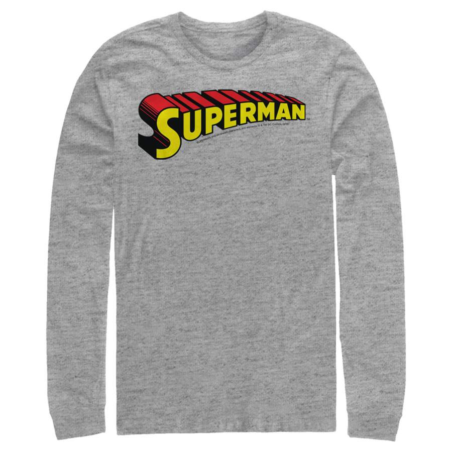 Superman Men’s Classic Text Logo  Long Sleeve Shirt