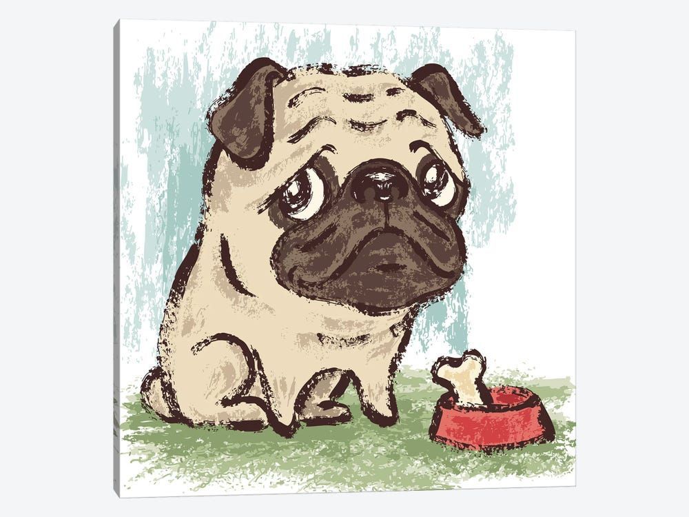 Sitting Pug Puppy Canvas Poster 8″x12″ 12×18″ 18″x26″ 24″x36″ 30″x45″