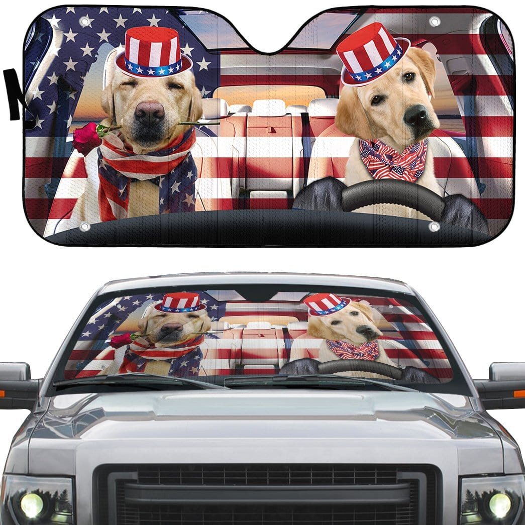 3D Retriever Puppy On Indepedence Day Car Auto Sunshade | Easy To Remove | 57 X 27.5 Inch | As1915