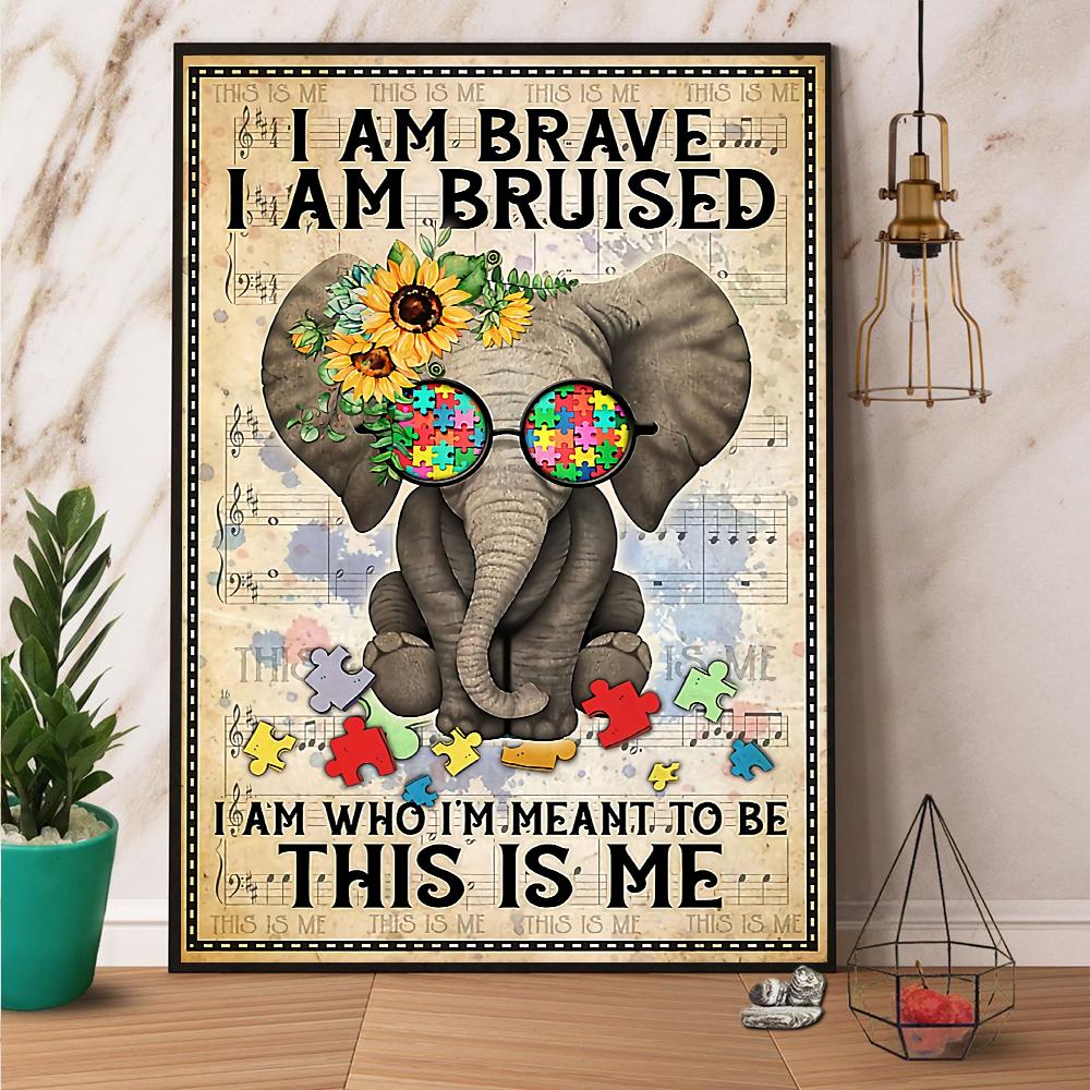 Autism Awareness Elephant I Am Brave Paper Canvas Prints Poster Wall Art