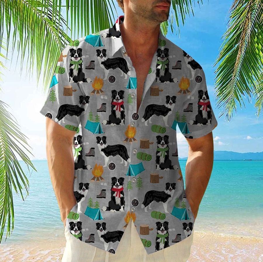 Border Collie Camping Hawaii Unisex Print Aloha Short Sleeve Casual Shirt Ha44906