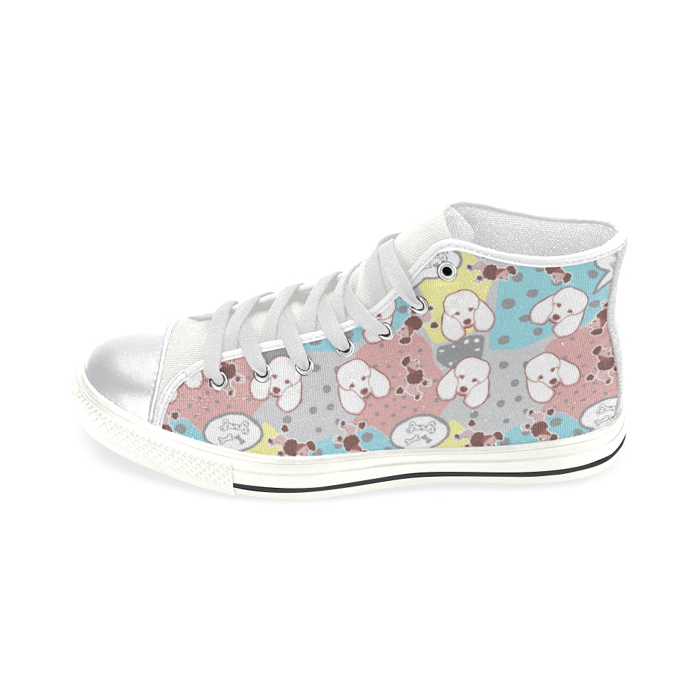 Poodle Pattern White High Top Canvas Shoes for Kid