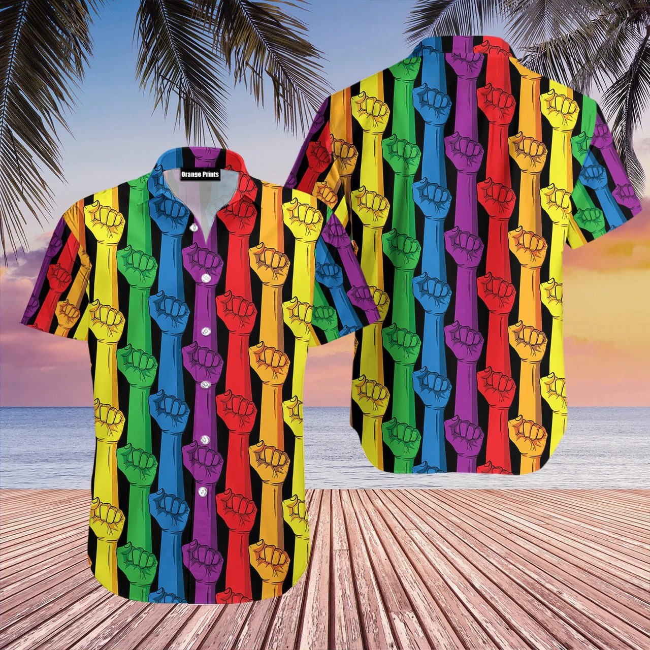 Rainbow Color Lgbt Gay Pride Hand Pattern Hawaii Shirt Ha36057