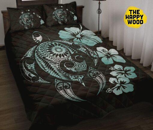 Turtle Flower Tatoo Style Quilt Bed Set And Pillow Covers