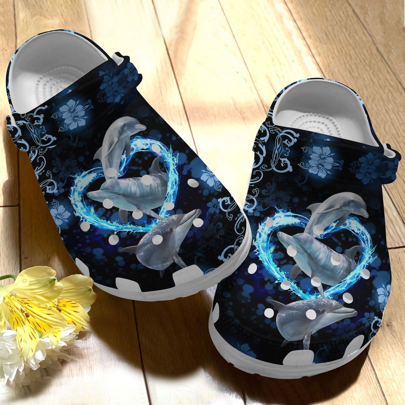 Dolphin Personalize Clog Custom Crocs Fashionstyle Comfortable For Women Men Kid Print 3D Whitesole Blue Heart