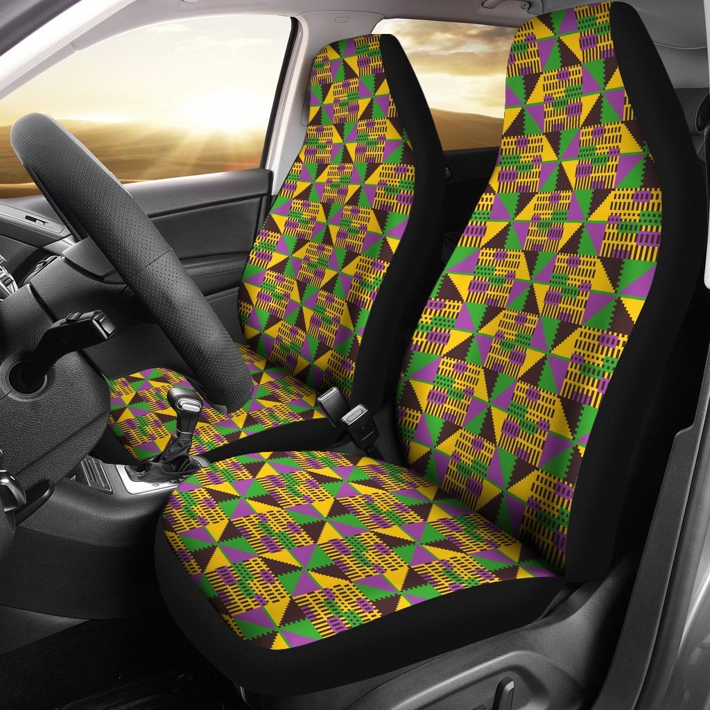 African Kente Pattern Print Seat Cover Car Seat Covers Set 2 Pc, Car Accessories Car Mats