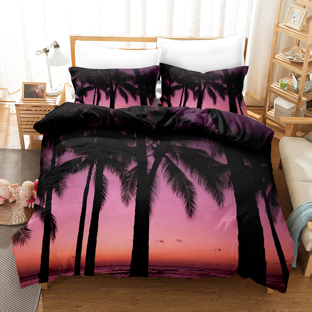 Palm Tree Scenery Bedding Set Blue Sky Lake Modern 3D Duvet Cover ...