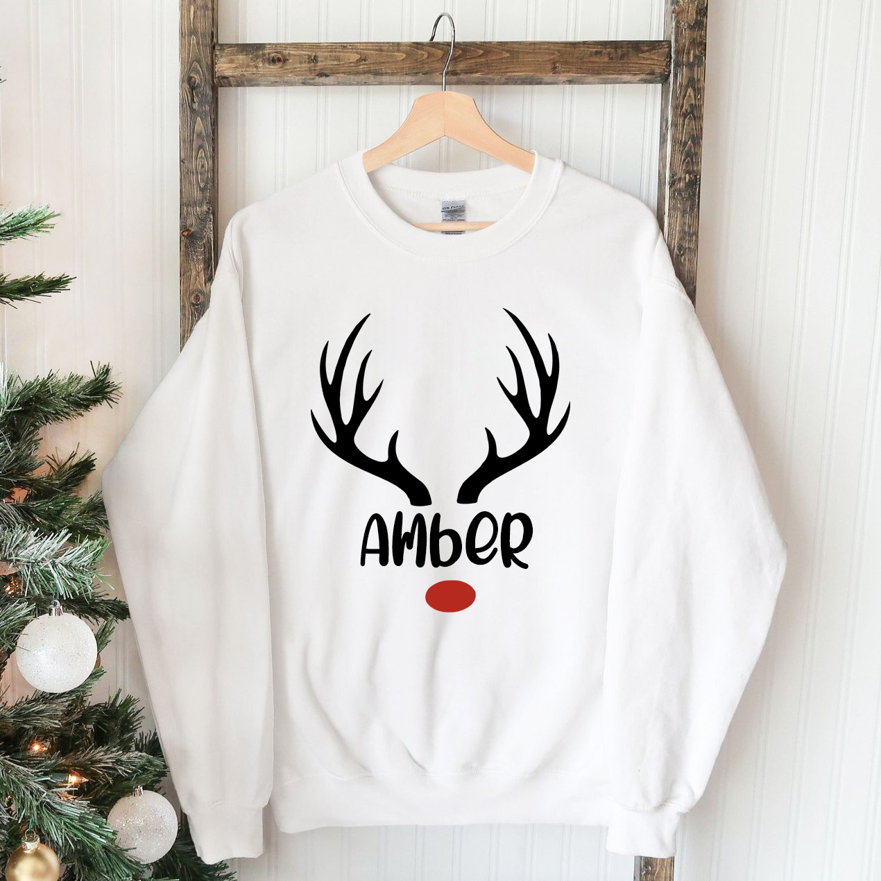 Personalized Christmas Deer Gift Sweatshirt, Holiday Sweatshirt, Custom Name Christmas Jumpers