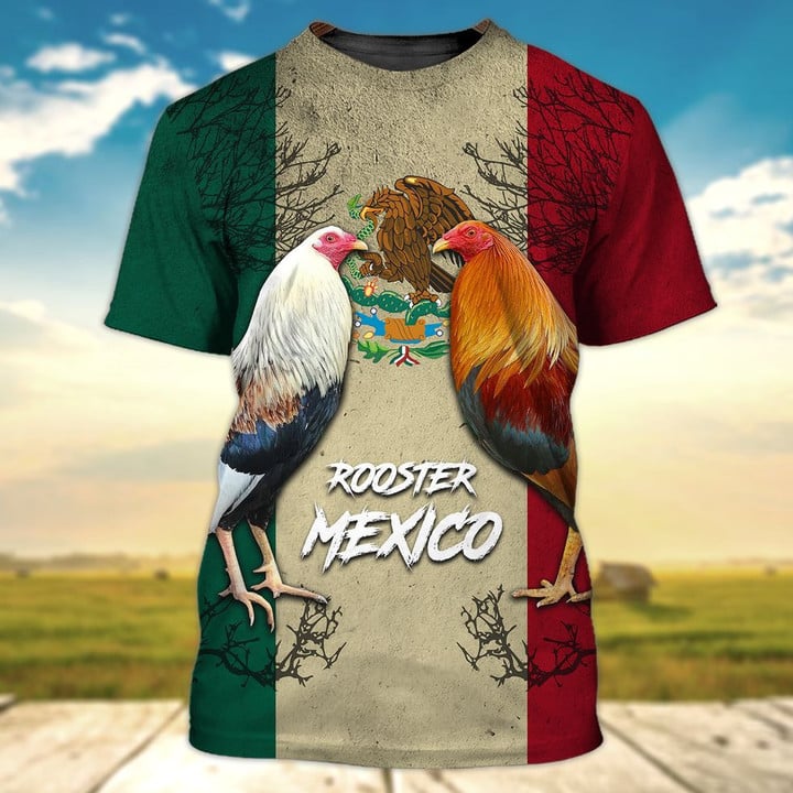 Personalized 3D Shirt Rooster Mexico Flag, 3D All Over Print Shirt Mexico, Pride Mexico Shirt