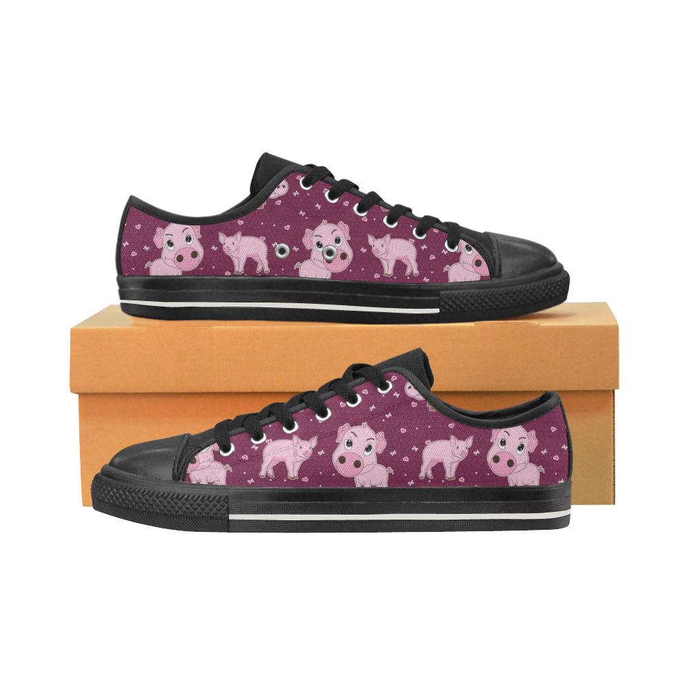 Pig Black Low Top Canvas Shoes for Kid