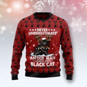 Black Cat Old Man Ugly Christmas Sweater, All Over Print Sweatshirt Thanksgiving Day 2022 Gift