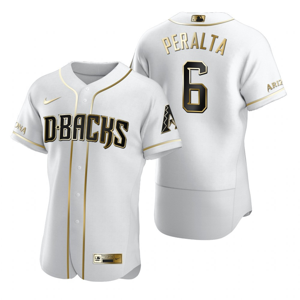 Arizona Diamondbacks #6 David Peralta MLB Golden Brandedition White Jersey Gift For Diamondbacks Fans