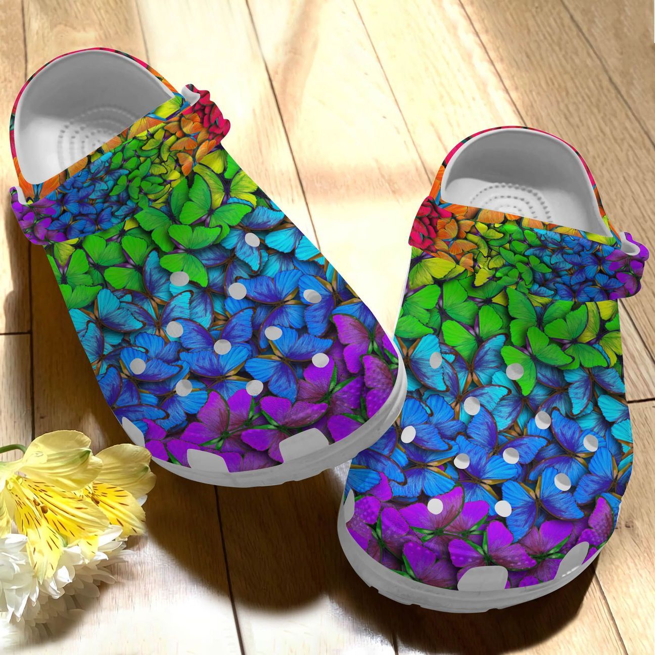 Butterfly Personalize Clog, Custom Name, Text, Fashion Style For Women, Men, Kid, Print 3D Rainbow Butterflies