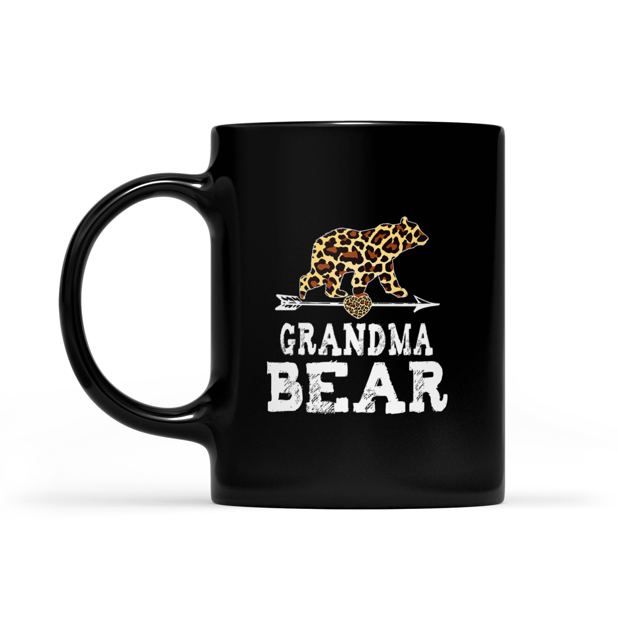 Grandma Bear With Arrow Leopard Print  – Black Mug