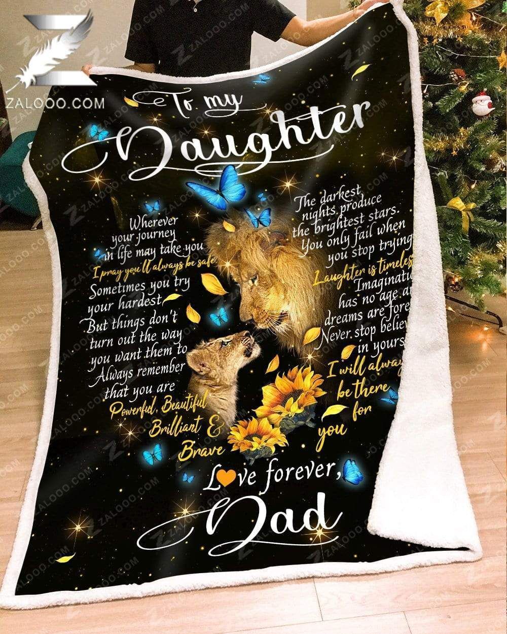 Teemodel – Custom Fleece Blanket – To My Daughter (Dad) – Lion – I Will Always Be There For You – Heart