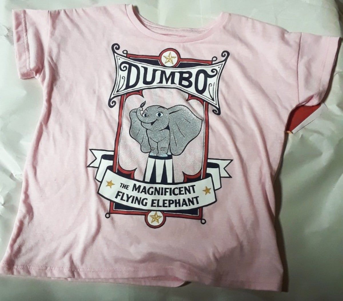 Dumbo Childs Tee Pink With Sparkle Shirt