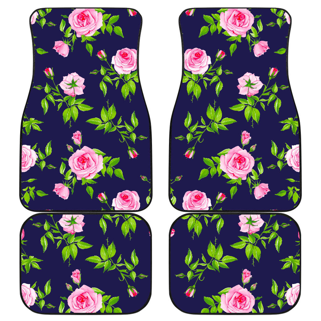 Pink Rose Floral Flower Pattern Print Front And Back Car Floor Mats, Front Car Mat