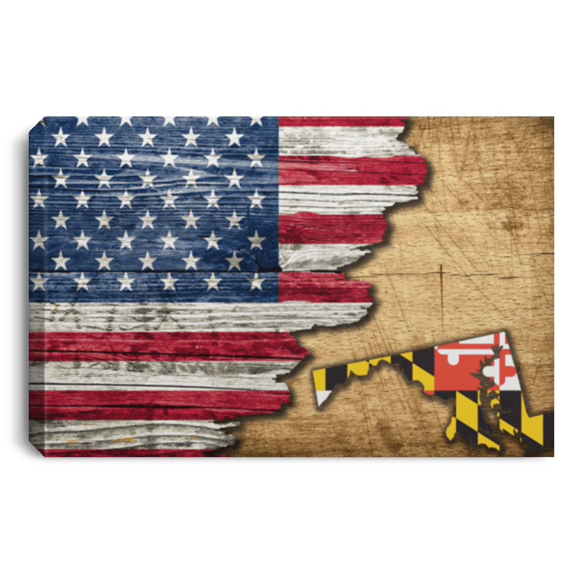 United States/Maryland Flag Ripped Effect 24X16 Inches  Landscape Canvas .75In Frame