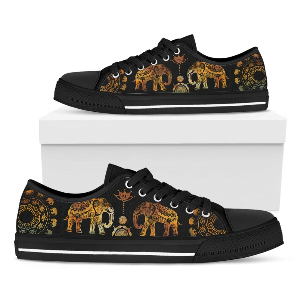 Ethnic Elephant Black Low Top Canvas Custom Shoes