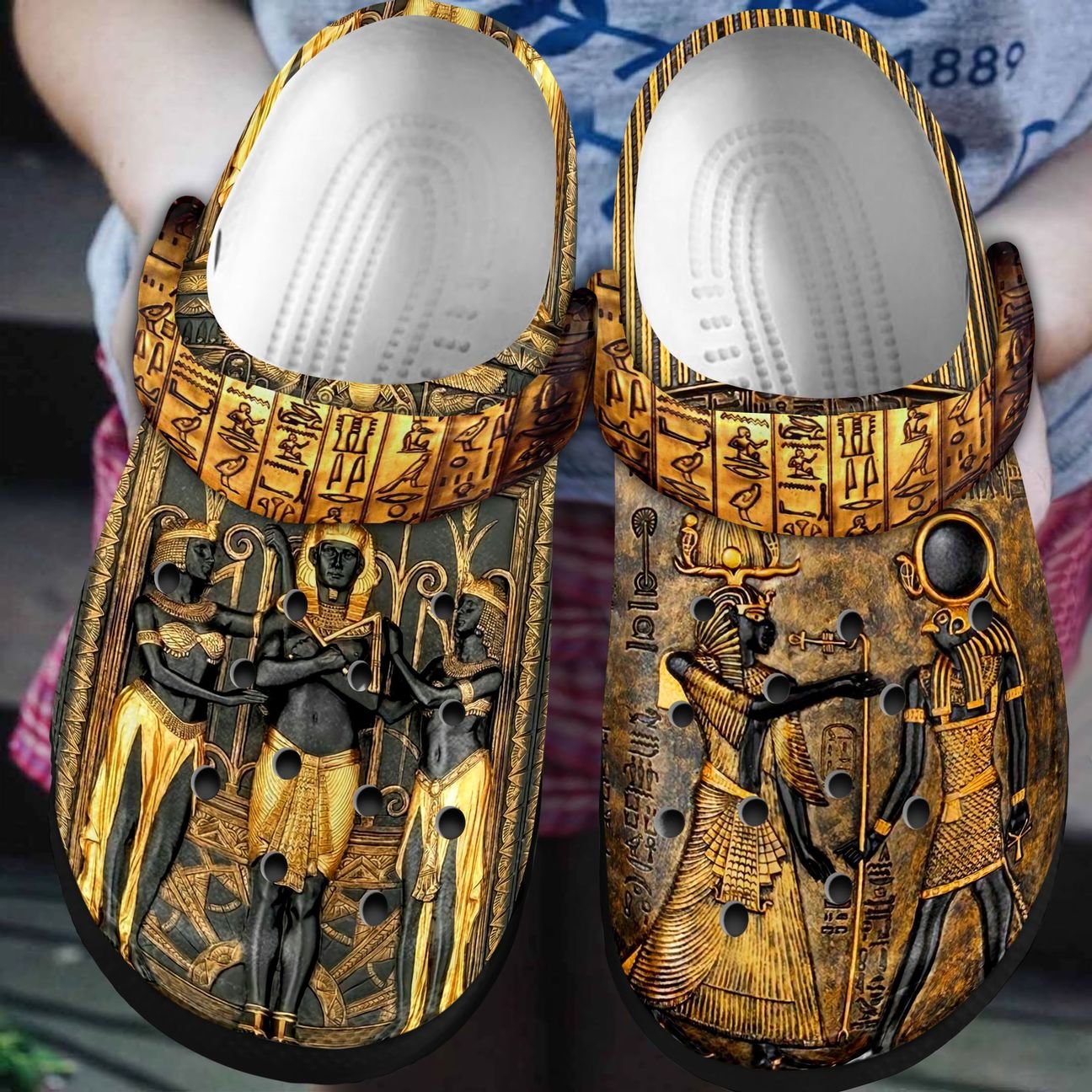 Egypt Personalized Clog, Custom Name, Text, Color, Number Fashion Style For Women, Men, Kid, Print 3D Unique Gold