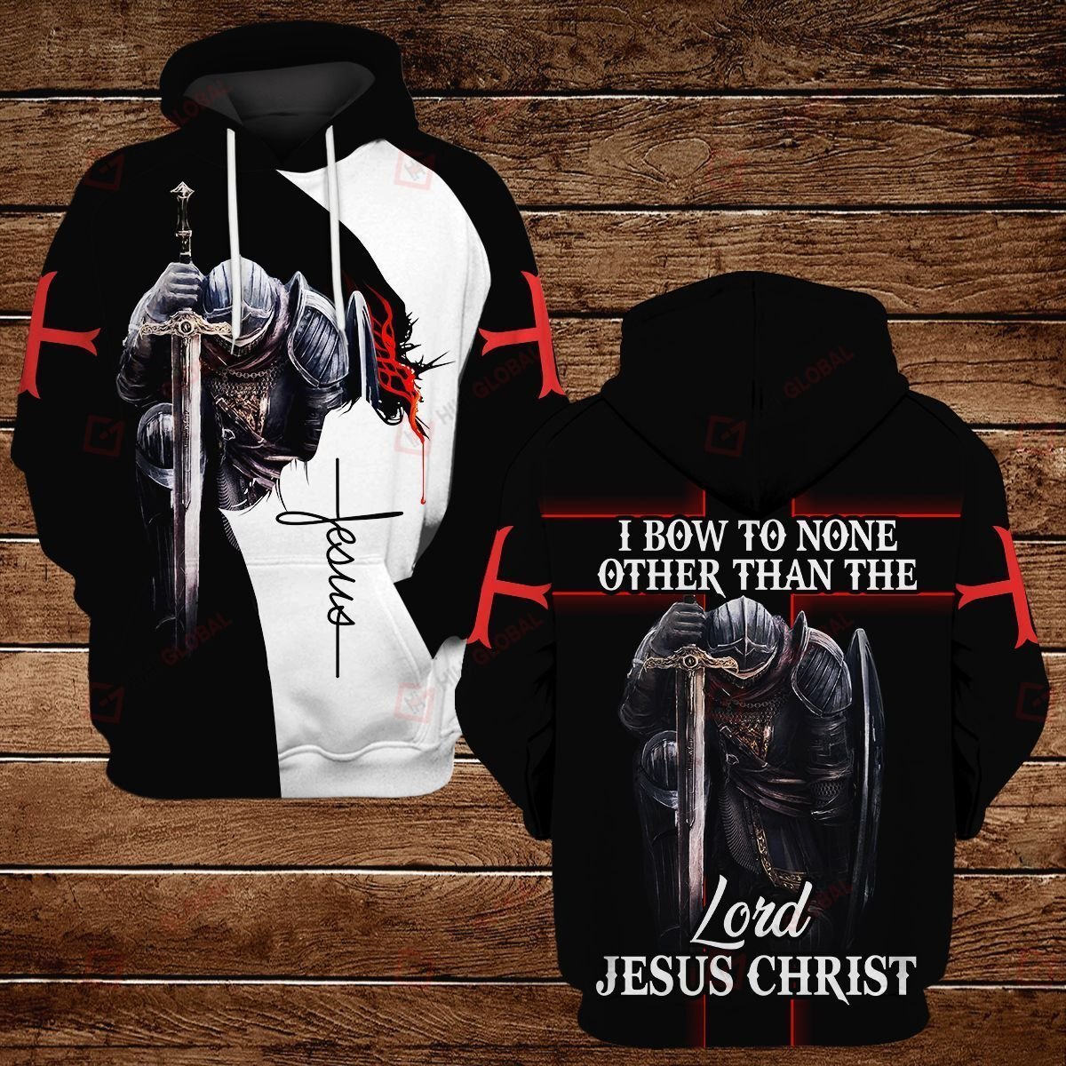 Jesus Shirt I Bow To None Other Than The Lord Jesus Christ Kneeling Knight T-Shirt Hoodie Adult Full Print