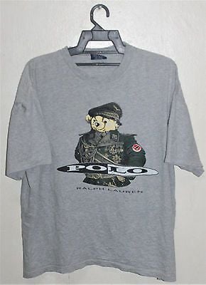 Vintage Ralph Lauren Polo Bear Army T-shirt Stadium Sportsman Punk Rock 5257