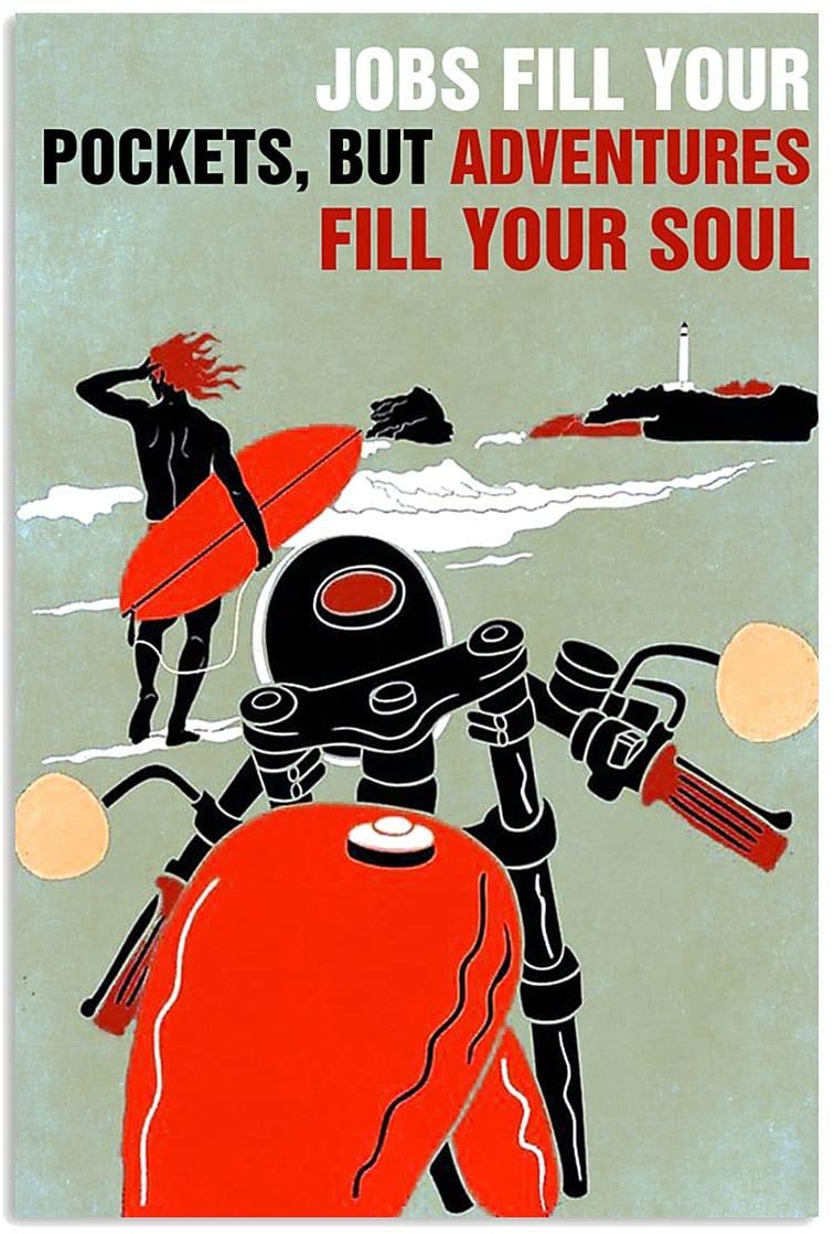 Vintage Biker Surfing Fill Your Soul Poster Art Print      Home Decor Gift For Men Women Family Friend On Birthday Xmas