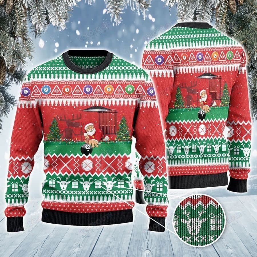 Santa Playing Billiards Christmas Gift Wool Christmas Sweater Tv057318