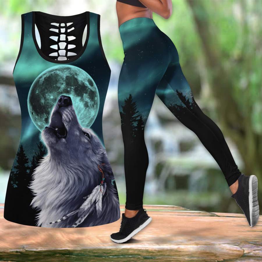 Wolf and Moon 3D Over Printed Legging & Tank top-ML