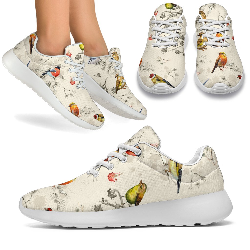 Bird Watercolor Design Pattern Sport Sneakers White
