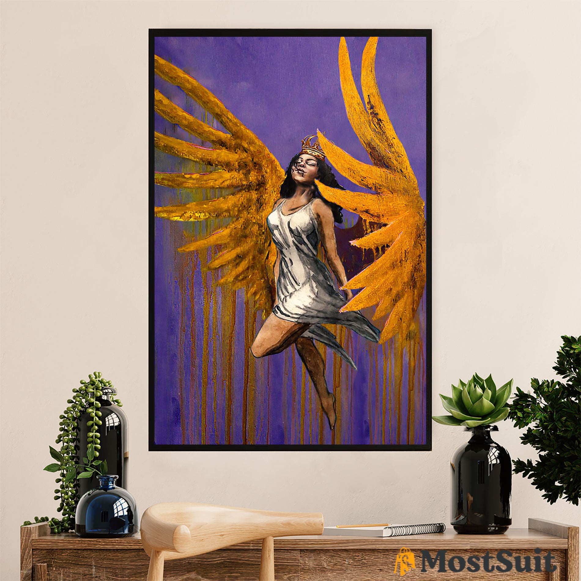 African American Afro Poster | Gift For Black Girl | Juneteenth Day Room Wall Art – Black Woman Golden Wing