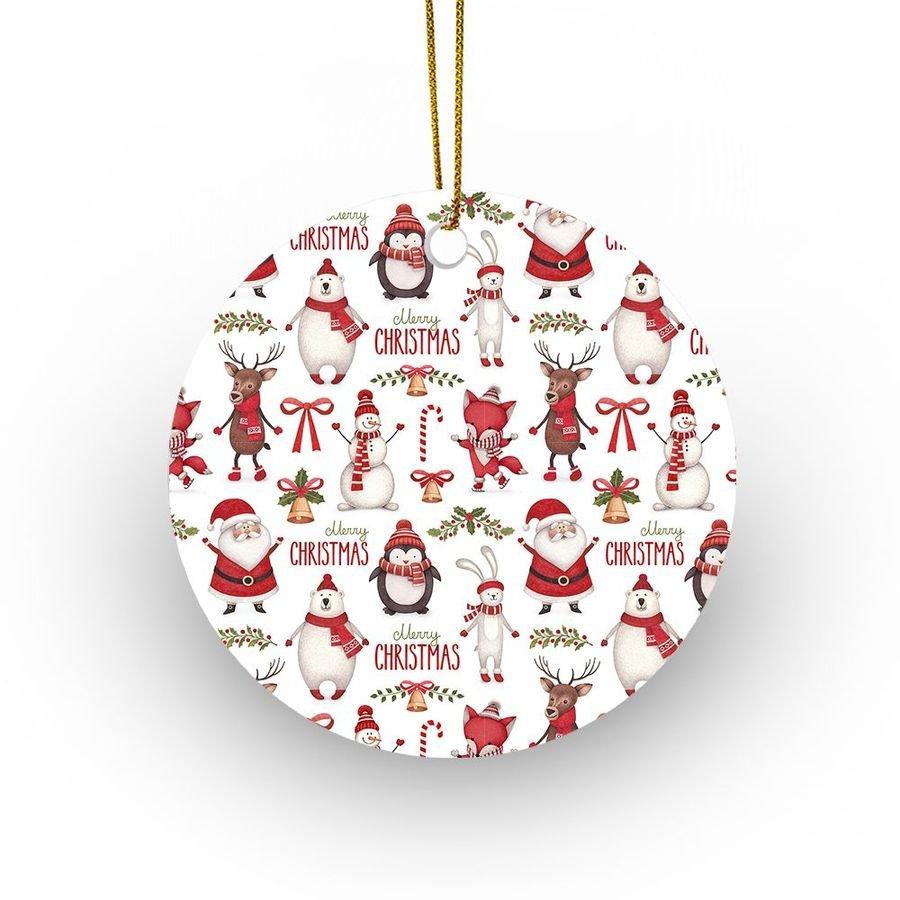 Santa Claus And Christmas Animal Circle Ornament, Christmas, Animal Lovers Ornament