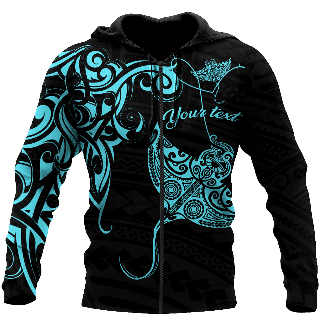 Amazing Polynesian Blue Ray Tattoo Personalized Unisex Deluxe Hoodie ML