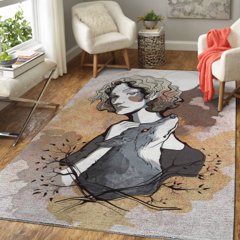 girl with a wolf – Girls With Animals Area Rug Carpet