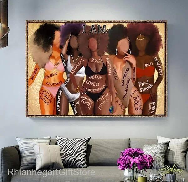 I Am Black Queen Canvas, Black Women Strong Poster, Black Pide Wall Art, Afro Women Poster, Afro Queen Canvas, Black Pride Home Decor